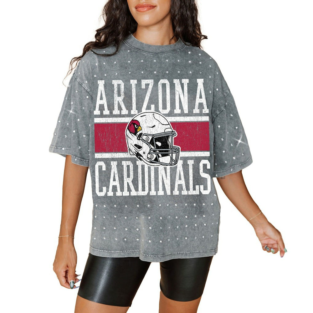 Arizona Cardinals Gameday Couture Women's Oversized Mini Rhinestone Classic T-Shirt Gray | NFL