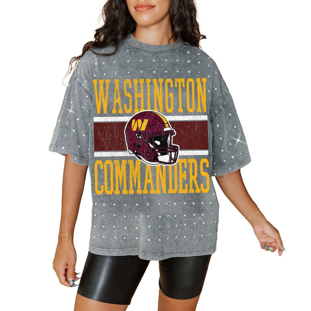 Washington Commanders Gameday Couture Women's Oversized Mini Rhinestone Classic T-Shirt Gray | NFL