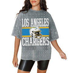 Los Angeles Chargers Gameday Couture Women's Oversized Mini Rhinestone Classic T-Shirt Gray | NFL