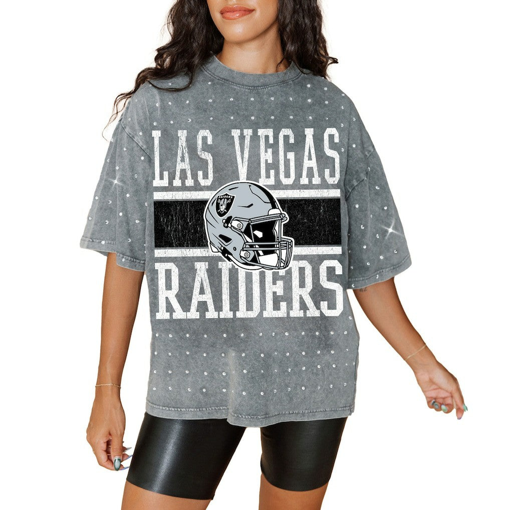 Las Vegas Raiders Gameday Couture Women's Oversized Mini Rhinestone Classic T-Shirt Gray | NFL