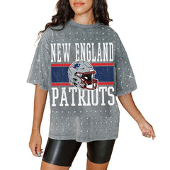 New England Patriots Gameday Couture Women's Oversized Mini Rhinestone Classic T-Shirt Gray | NFL