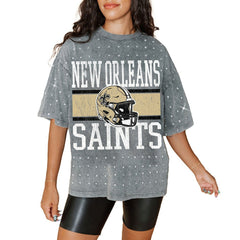 New Orleans Saints Gameday Couture Women's Oversized Mini Rhinestone Classic T-Shirt Gray | NFL