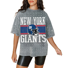 New York Giants Gameday Couture Women's Oversized Mini Rhinestone Classic T-Shirt Gray | NFL