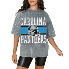 Carolina Panthers Gameday Couture Women's Oversized Mini Rhinestone Classic T-Shirt Gray | NFL