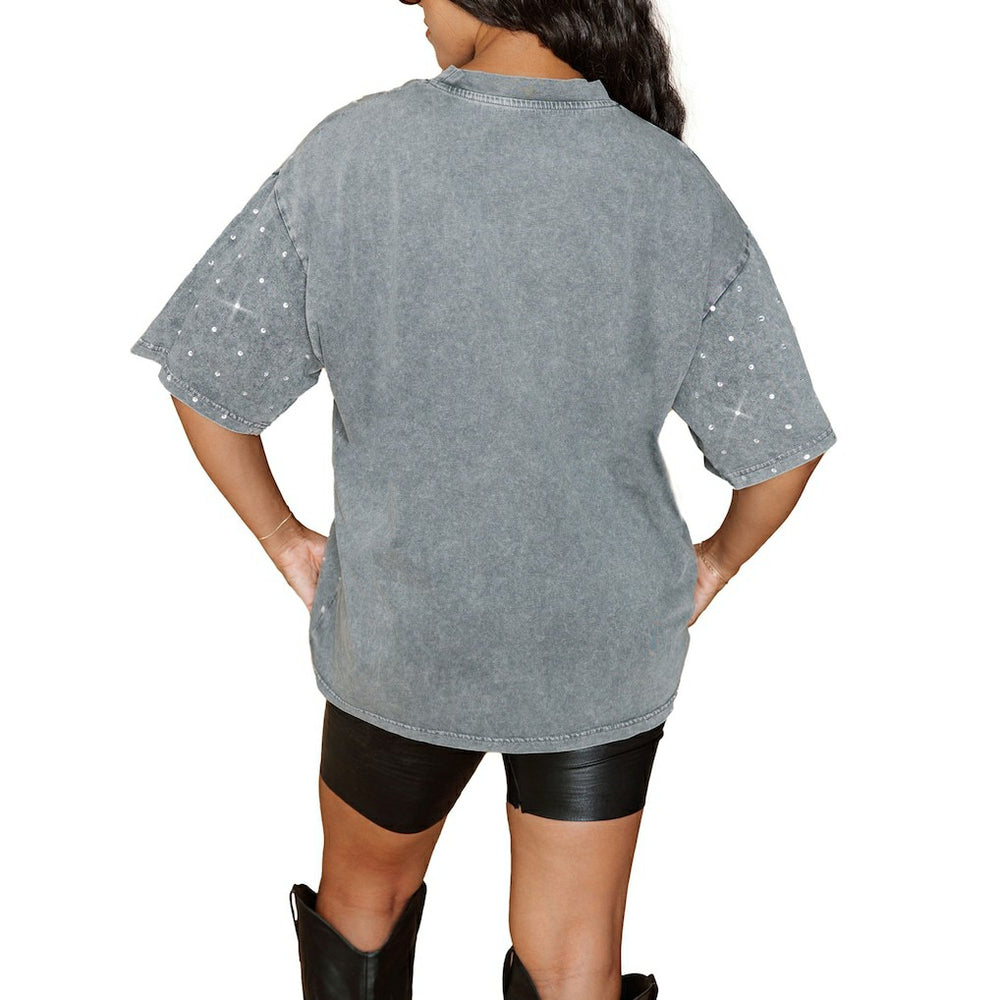 Cincinnati Bengals Gameday Couture Women's Oversized Mini Rhinestone Classic T-Shirt Gray | NFL