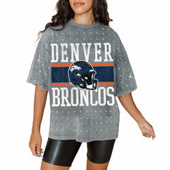 Denver Broncos Gameday Couture Women's Oversized Mini Rhinestone Classic T-Shirt Gray | NFL