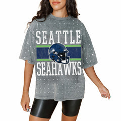 Seattle Seahawks Gameday Couture Women's Oversized Mini Rhinestone Classic T-Shirt Gray | NFL