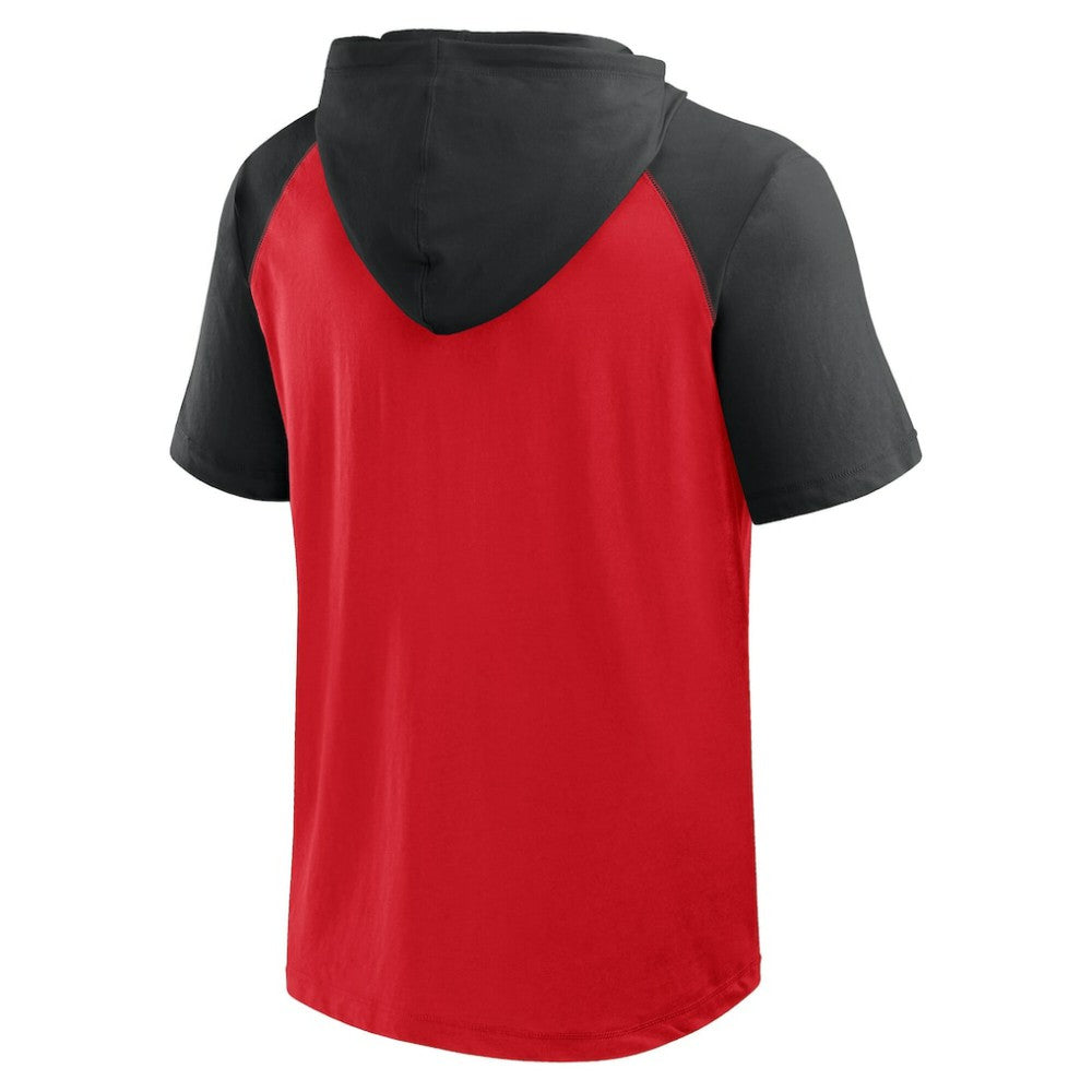 New Jersey Devils Logo Athletic Prime Raglan Short Sleeve Pullover Hoodie - Red - NHL