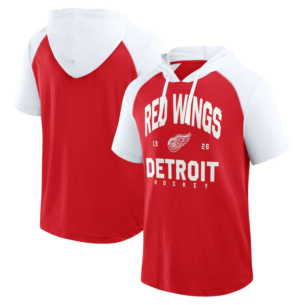 Detroit Red Wings Logo Athletic Prime Raglan Short Sleeve Pullover Hoodie - Red - NHL