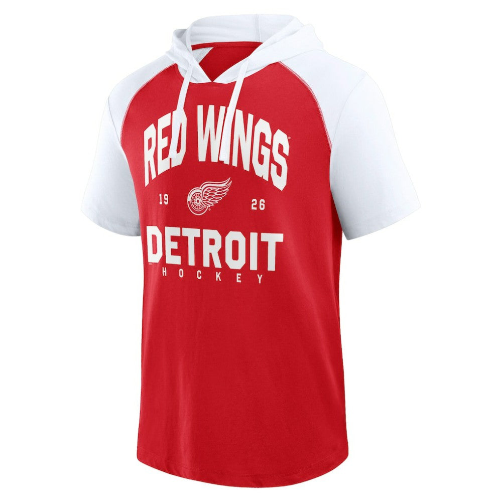 Detroit Red Wings Logo Athletic Prime Raglan Short Sleeve Pullover Hoodie - Red - NHL