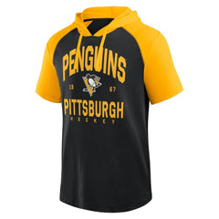 Pittsburgh Penguins Logo Athletic Prime Raglan Short Sleeve Pullover Hoodie - Black - NHL