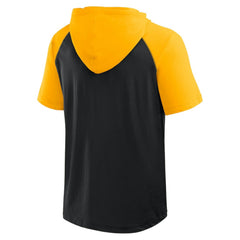 Pittsburgh Penguins Logo Athletic Prime Raglan Short Sleeve Pullover Hoodie - Black - NHL