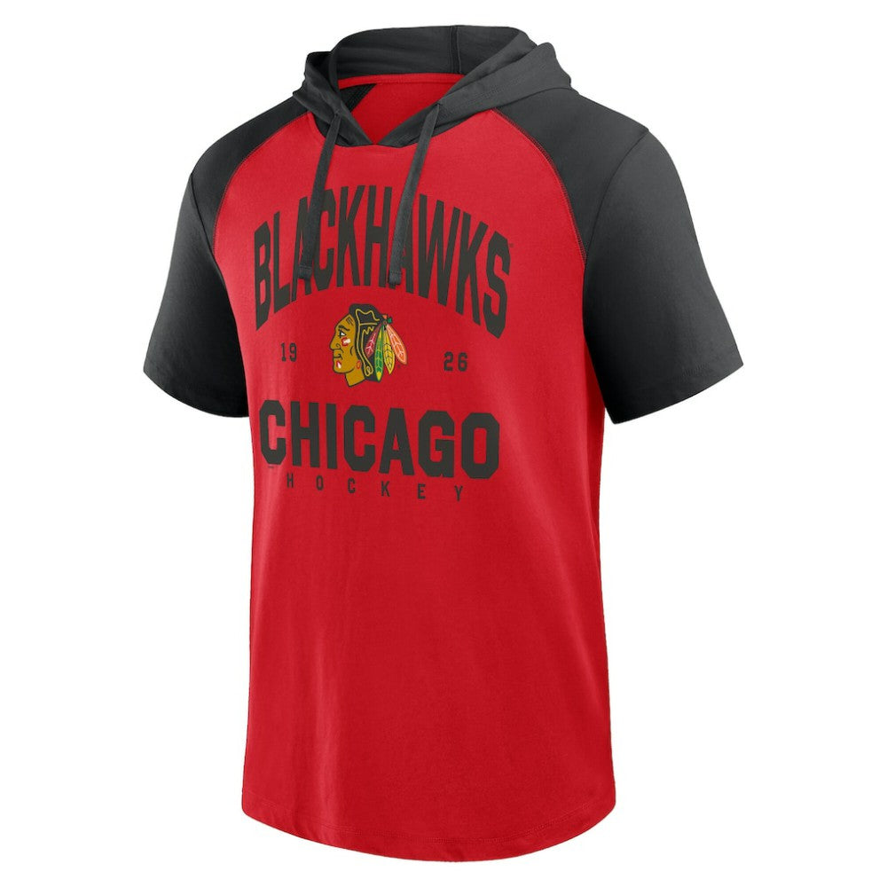 Chicago Blackhawks Logo Athletic Prime Raglan Short Sleeve Pullover Hoodie - Red - NHL