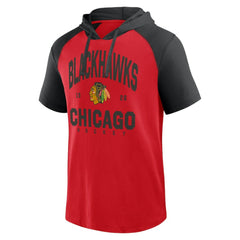 Chicago Blackhawks Logo Athletic Prime Raglan Short Sleeve Pullover Hoodie - Red - NHL