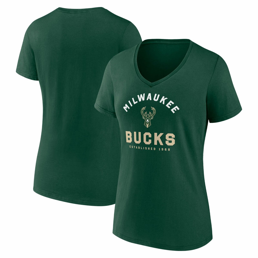 Milwaukee Bucks Logo Athletic Women's Unrivaled V-Neck T-Shirt Hunter Green - NBA