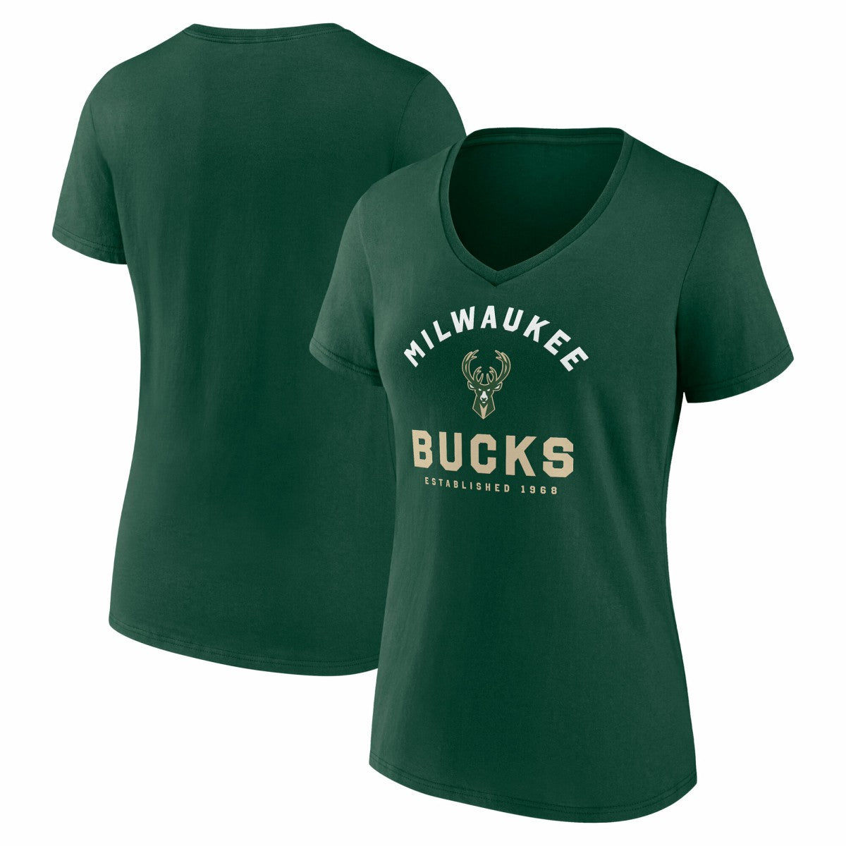 Milwaukee Bucks Logo Athletic Women's Unrivaled V-Neck T-Shirt Hunter Green - NBA
