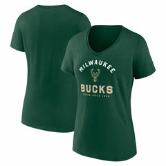 Milwaukee Bucks Logo Athletic Women's Unrivaled V-Neck T-Shirt Hunter Green - NBA