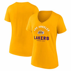 Los Angeles Lakers Logo Athletic Women's Unrivaled V-Neck T-Shirt Gold - NBA