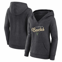 Milwaukee Bucks Logo Athletic Women's Triumphant V-Neck Pullover Hoodie Heather Charcoal - NBA