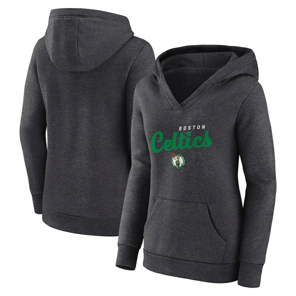 Boston Celtics Logo Athletic Women's Triumphant V-Neck Pullover Hoodie Heather Charcoal - NBA