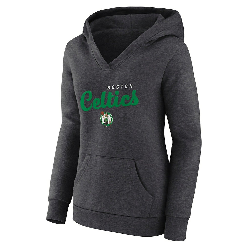 Boston Celtics Logo Athletic Women's Triumphant V-Neck Pullover Hoodie Heather Charcoal - NBA
