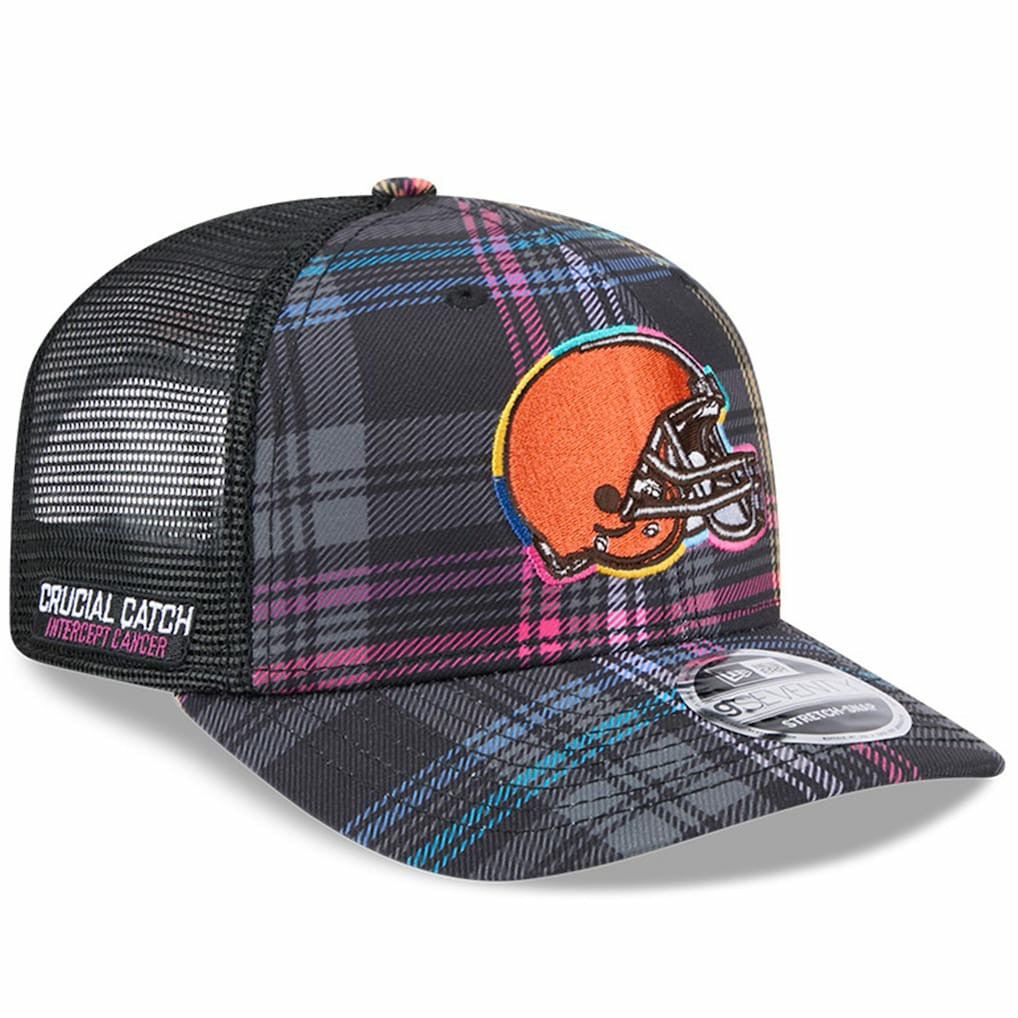 Cleveland Browns New Era 2024 NFL Crucial Catch Plaid 9SEVENTY Trucker Snapback Hat Black | NFL