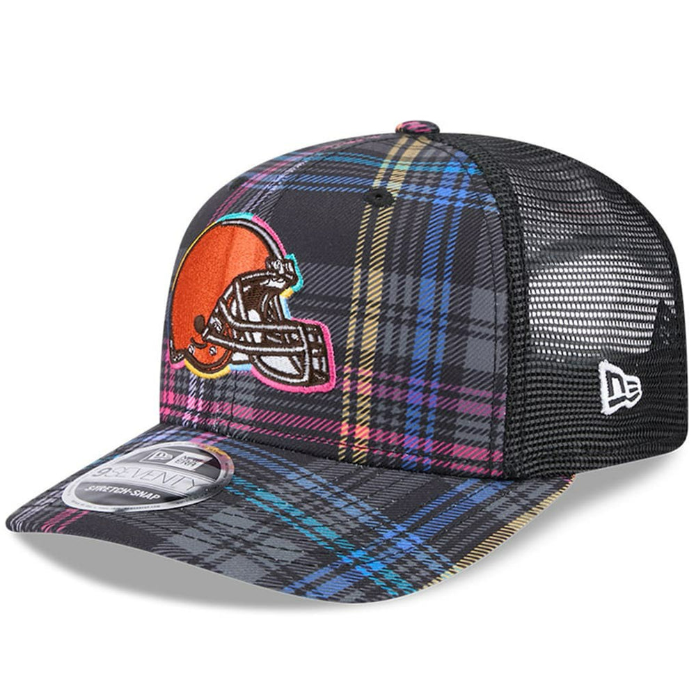 Cleveland Browns New Era 2024 NFL Crucial Catch Plaid 9SEVENTY Trucker Snapback Hat Black | NFL