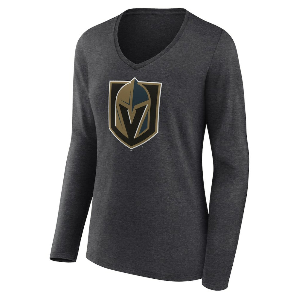 Vegas Golden Knights Women's Primary Logo Long Sleeve V-Neck T-Shirt - Charcoal - NHL