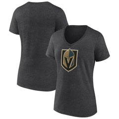 Vegas Golden Knights Women's Primary Logo V-Neck T-Shirt - Charcoal - NHL