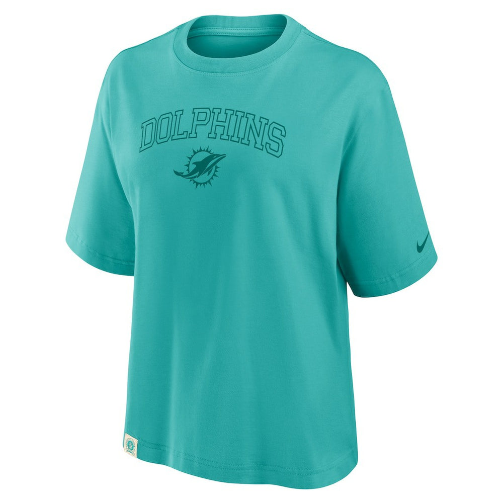 Miami Dolphins Women's Glory Arch Boxy T-Shirt Aqua | Nike for Sale