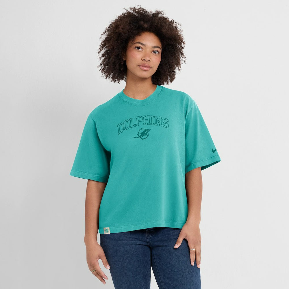 Miami Dolphins Women's Glory Arch Boxy T-Shirt Aqua | Nike for Sale