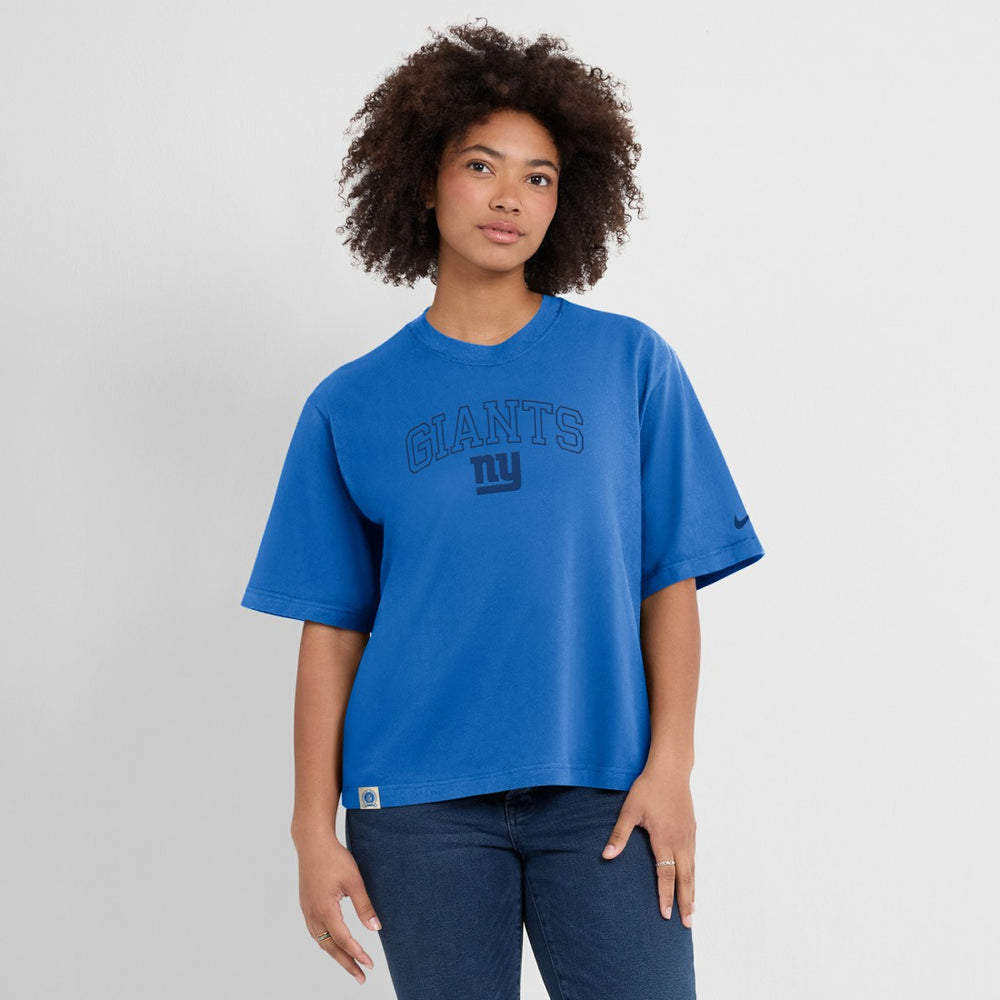 New York Giants Women's Glory Arch Boxy T-Shirt Royal | Nike for Sale