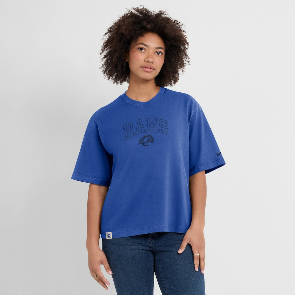 Los Angeles Rams Women's Glory Arch Boxy T-Shirt Royal | Nike for Sale