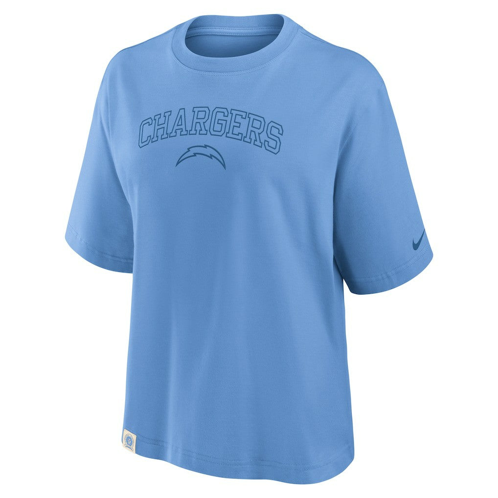 Los Angeles Chargers Women's Glory Arch Boxy T-Shirt Powder Blue | Nike for Sale