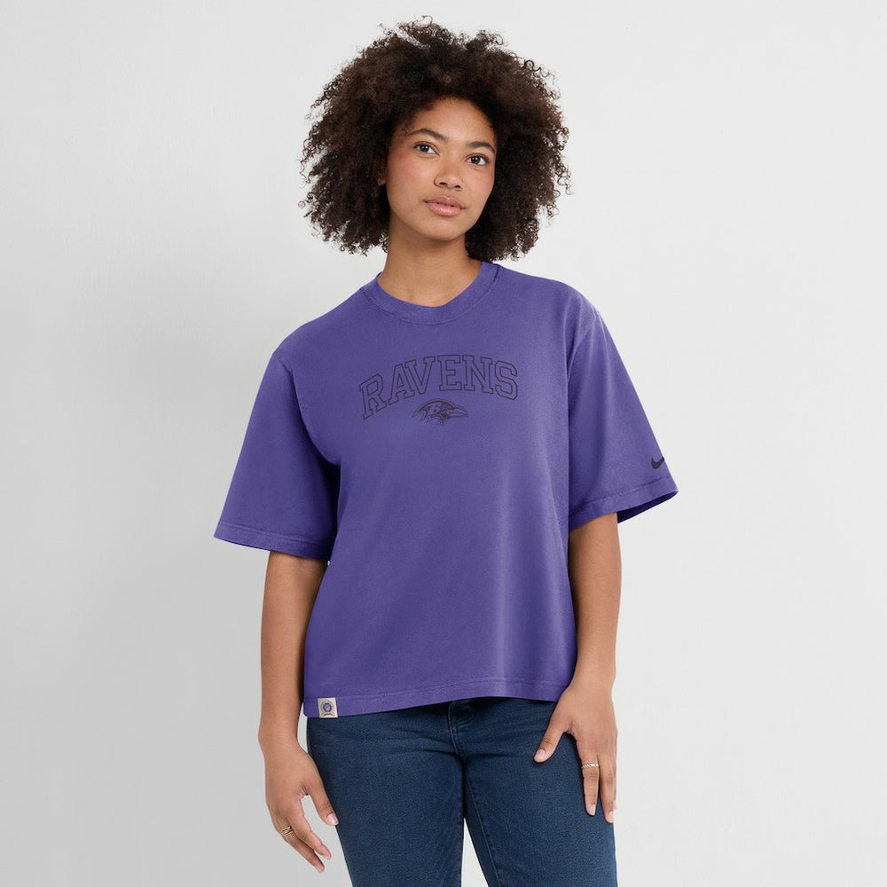 Baltimore Ravens Women's Glory Arch Boxy T-Shirt Purple | Nike for Sale