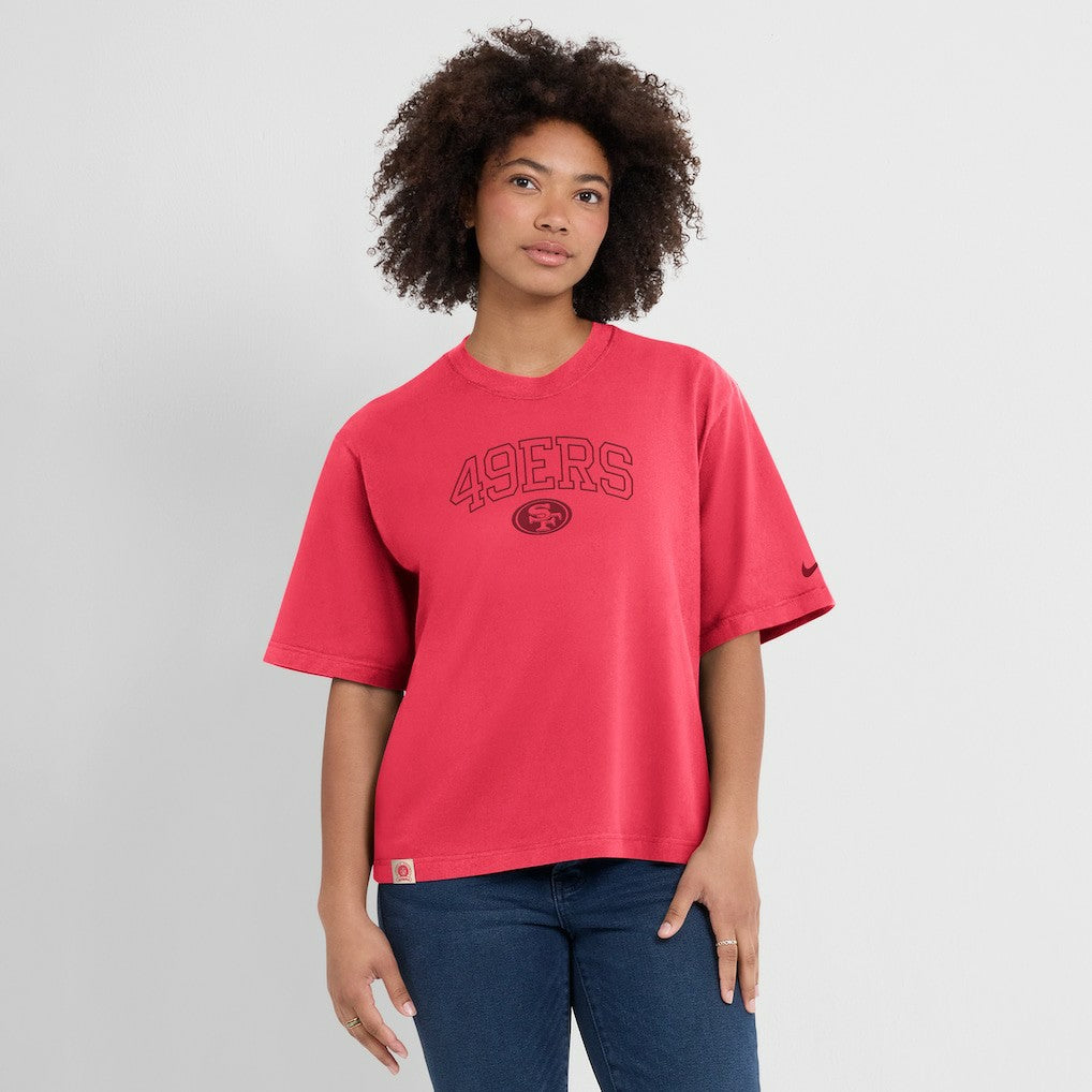 San Francisco 49ers Women's Glory Arch Boxy T-Shirt Scarlet | Nike for Sale