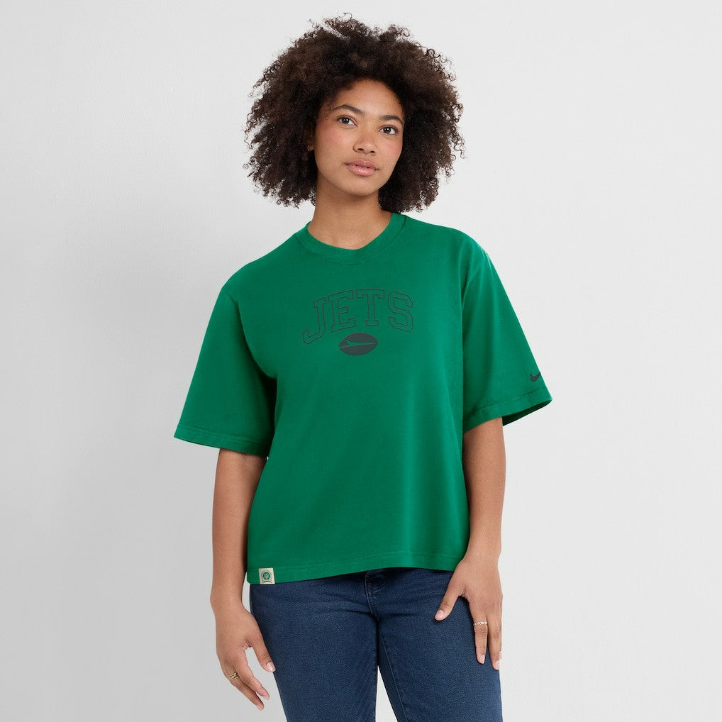 New York Jets Women's Glory Arch Boxy T-Shirt Green | Nike for Sale