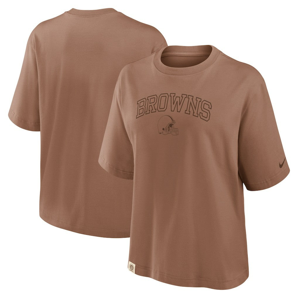 Cleveland Browns Women's Glory Arch Boxy T-Shirt Brown | Nike for Sale