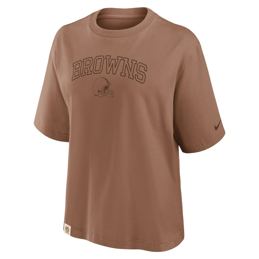 Cleveland Browns Women's Glory Arch Boxy T-Shirt Brown | Nike for Sale