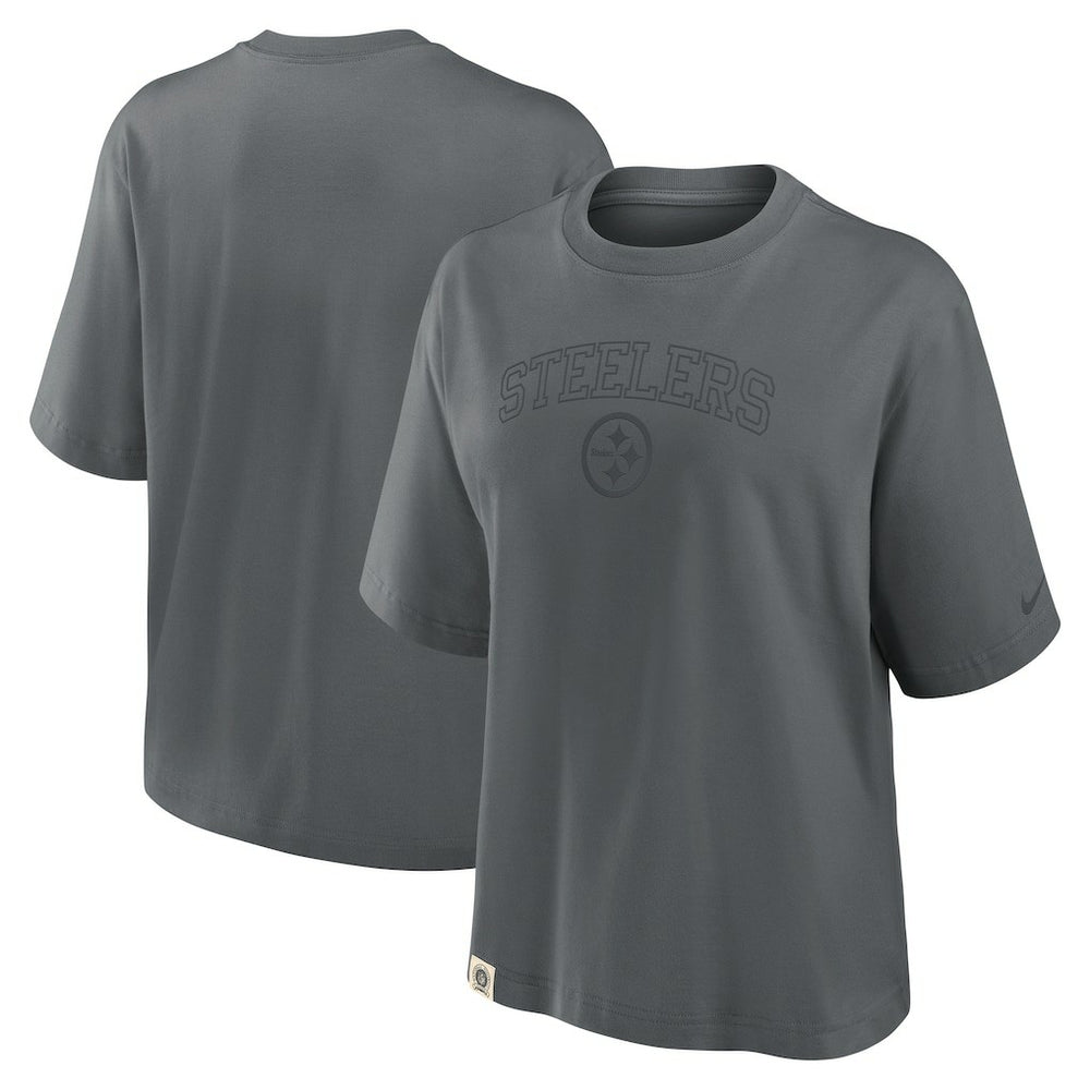 Pittsburgh Steelers Women's Glory Arch Boxy T-Shirt Charcoal | Nike for Sale