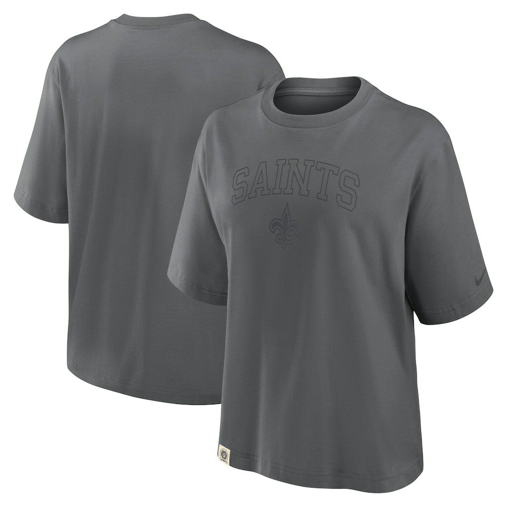 New Orleans Saints Women's Glory Arch Boxy T-Shirt Charcoal | Nike for Sale