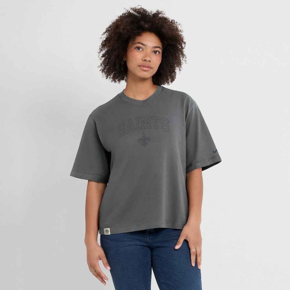 New Orleans Saints Women's Glory Arch Boxy T-Shirt Charcoal | Nike for Sale