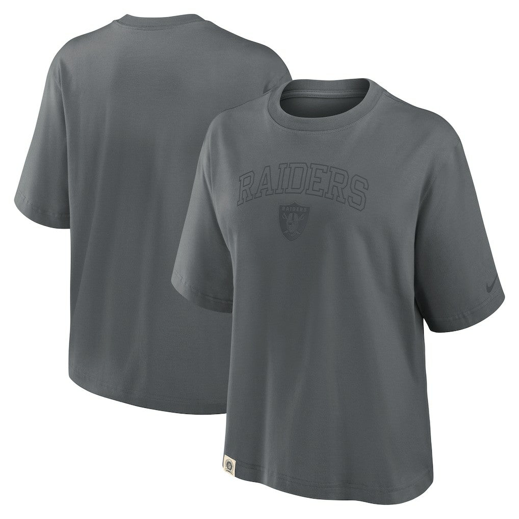 Las Vegas Raiders Women's Glory Arch Boxy T-Shirt Charcoal | Nike for Sale