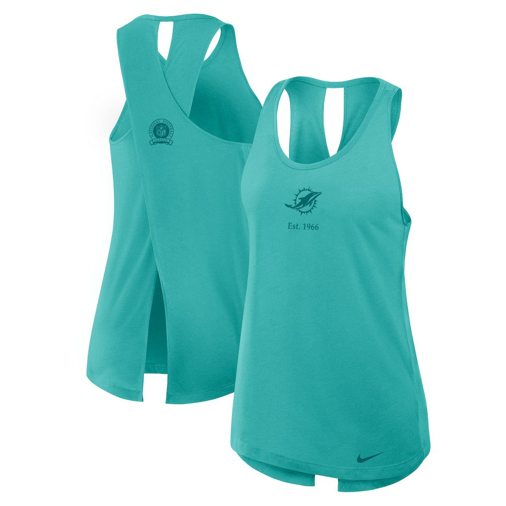 Miami Dolphins Women's Glory Open-Back Crisscross Dri-FIT Tank Top Aqua | Nike for Sale