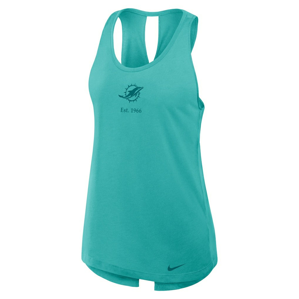 Miami Dolphins Women's Glory Open-Back Crisscross Dri-FIT Tank Top Aqua | Nike for Sale