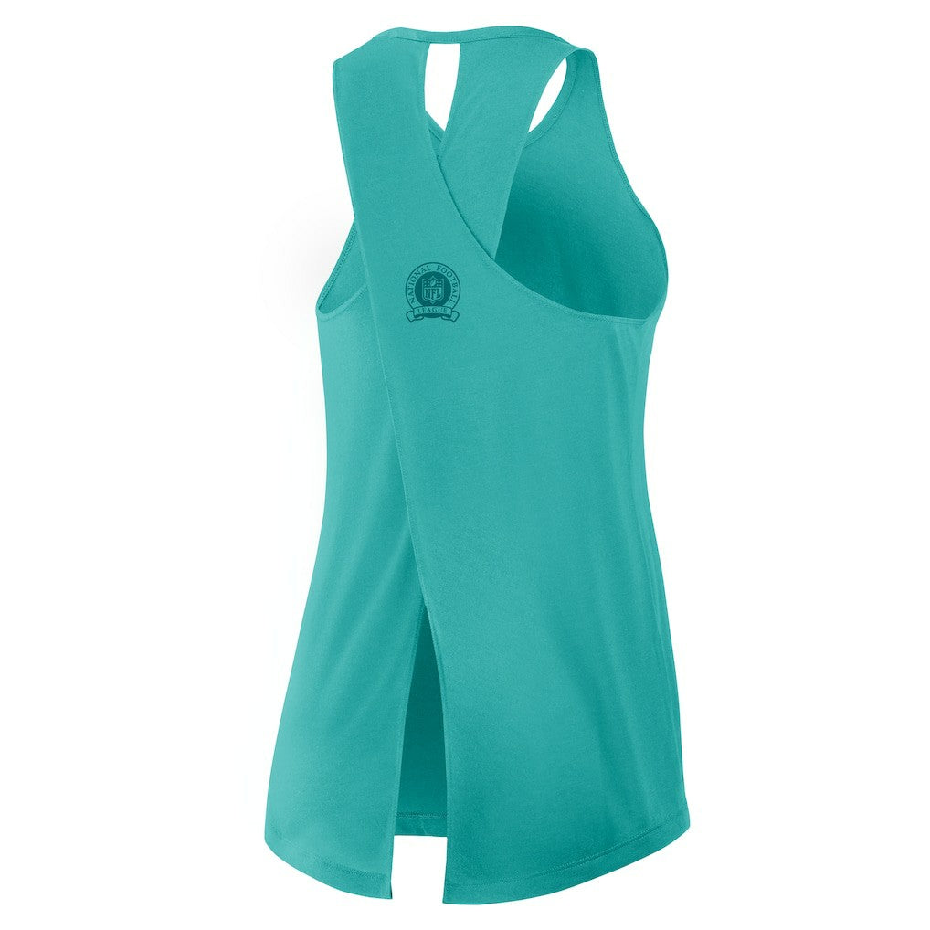 Miami Dolphins Women's Glory Open-Back Crisscross Dri-FIT Tank Top Aqua | Nike for Sale