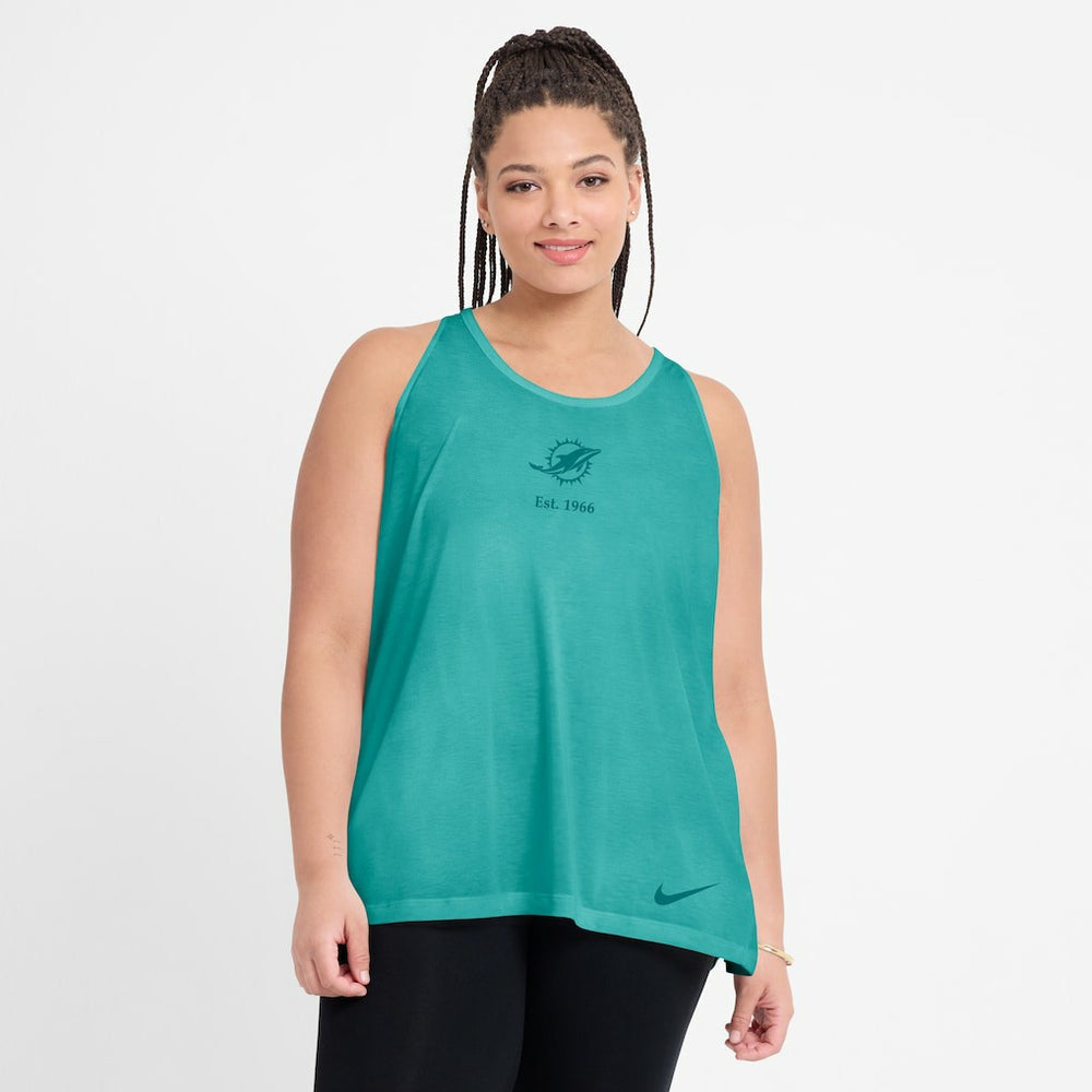 Miami Dolphins Women's Glory Open-Back Crisscross Dri-FIT Tank Top Aqua | Nike for Sale