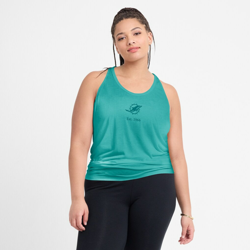 Miami Dolphins Women's Glory Open-Back Crisscross Dri-FIT Tank Top Aqua | Nike for Sale