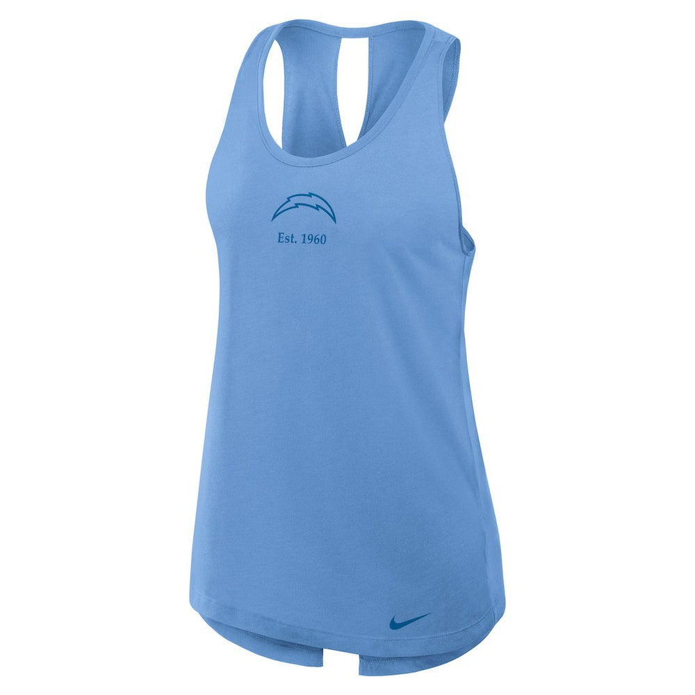 Los Angeles Chargers Women's Glory Open-Back Crisscross Dri-FIT Tank Top Powder Blue | Nike for Sale