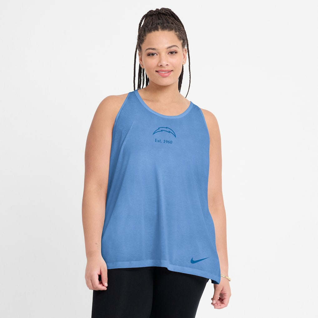Los Angeles Chargers Women's Glory Open-Back Crisscross Dri-FIT Tank Top Powder Blue | Nike for Sale